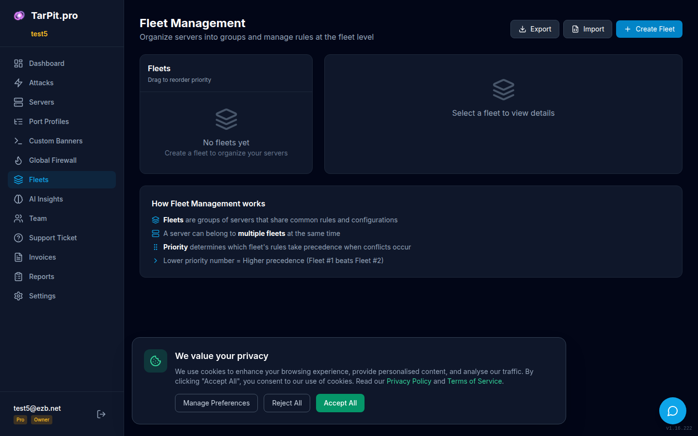 Fleet management page