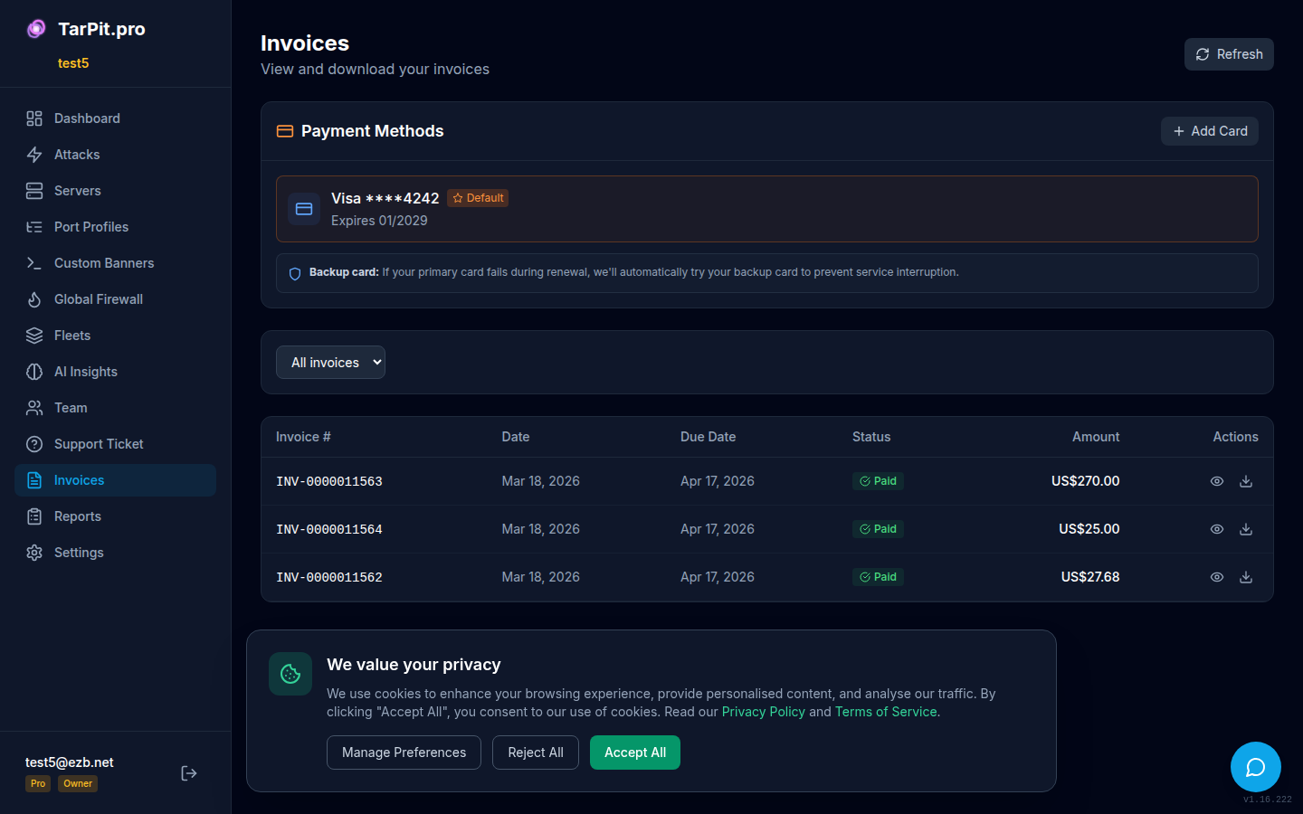 Invoices page