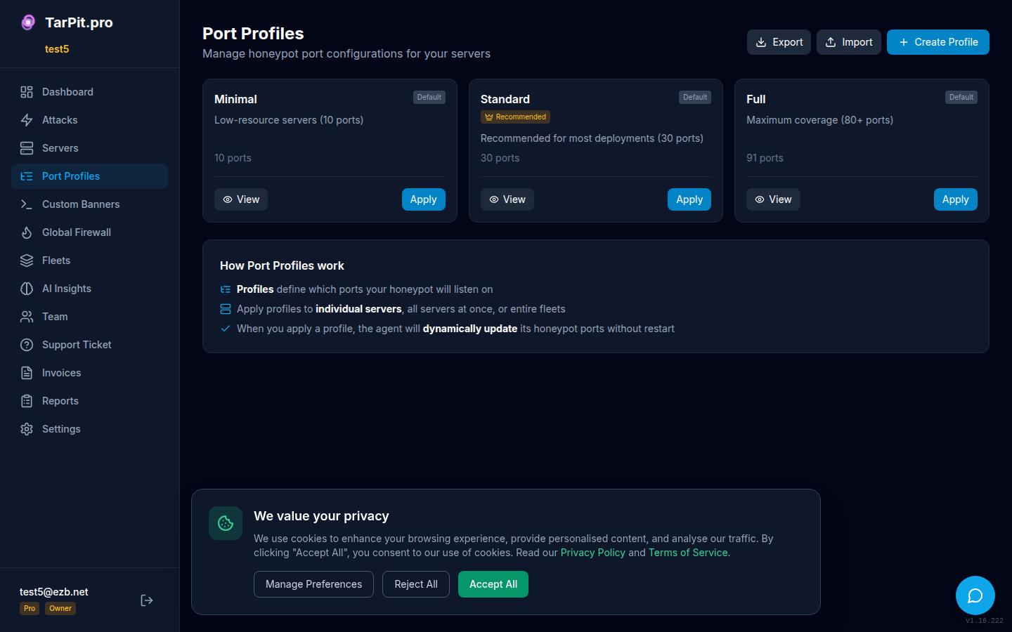 Port profiles editor