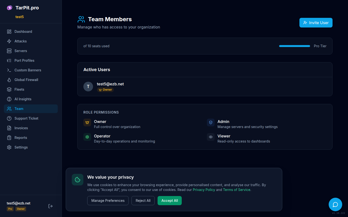 Team management page